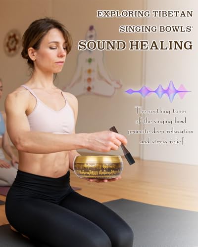 Tibetan Singing Bowls, Authentic Meditation Sound Bowls Handcrafted in Nepal for Yoga, Chakra Healing, Mindfulness, Self Care Spiritual Gifts for Women - color: 6" Buddha-Wave