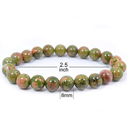 Marka JewelryNatural Unakite Gemstone Bracelet Round Loose Beads 8mm| Handmade Semi-Precious Gemstone Stretch Bracelet for Men & Women