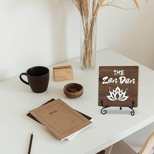 Buddha The Zen Den Quote Desk Decor, Funny Office Inspirational Gifts for Family Friends, Meditation Room Tabletop Decor, Zen Home Office Wooden Plaque Sign with Stand (J02) - style: The Zen Den