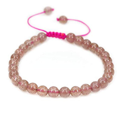 Angelstones Handmade Gemstone 6mm Round Beads Adjustable Braided Macrame Tassels Chakra Reiki Bracelets 7-9 inch Unisex - color: A Grade Strawberry Quartz