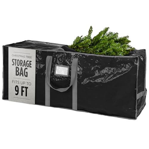 Christmas Tree Storage Bag - Stores 9 Foot Artificial Xmas Holiday Tree, Durable Waterproof Material, Zippered Bag, Carry Handles - Protects Against Dust, Insects and Moisture (Black) - color: Black, size: 9 ft.