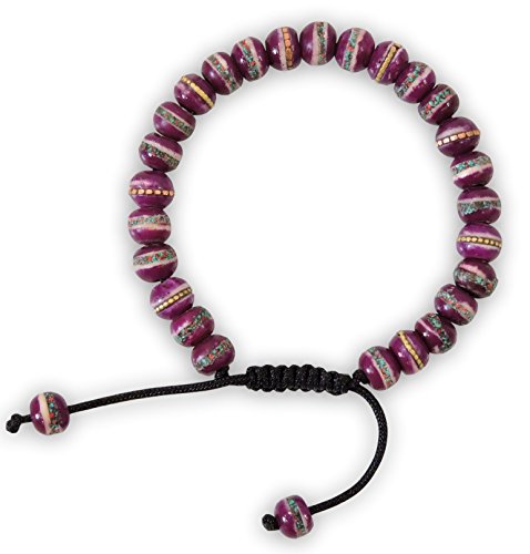 Tibetan Prayer Mala Embedded Medicine Bracelet Yoga Healing Beads Adjustable Wrist Mala For Meditation Many Color Choices (Purple)