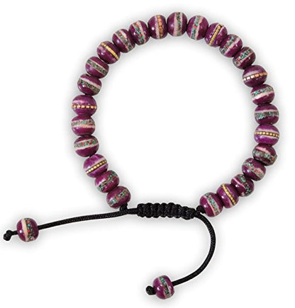 Tibetan Prayer Mala Embedded Medicine Bracelet Yoga Healing Beads Adjustable Wrist Mala For Meditation Many Color Choices (Purple)