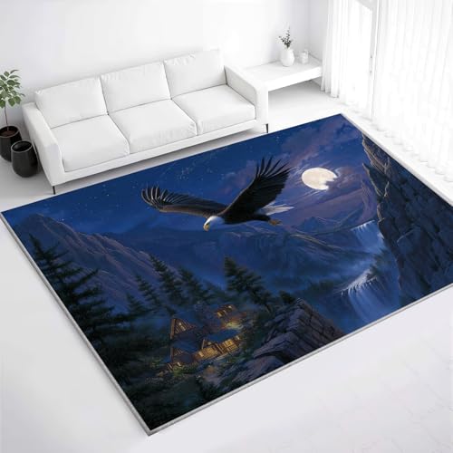 Bald Eagle Rug 6x9, Forest Rugs for Living Room, Bald Eagle Rugs for Bedroom, Non Slip Washable Area Rug, Low Pile Carpet for Hardwood Floors - color: Bald Eagle, size: 6'x9' /72"x108"