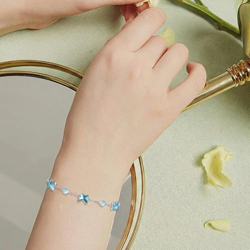 CRMAD 925 Sterling Silver Daisy/Sunflower Moonstone Anklet Daisy Flower Ankle Bracelet for Women Beach Dainty Jewelry - size: 7+2 inch, style: butterfly