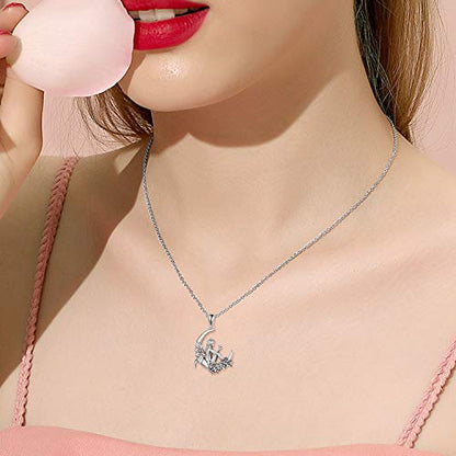 Sterling Silver Cute Animal Pendant Necklace Fox/Snake/Unicorn/Owl on Moon/Rabbit/Horse Necklace Jewelry for Women Mom Sister - style: fairy