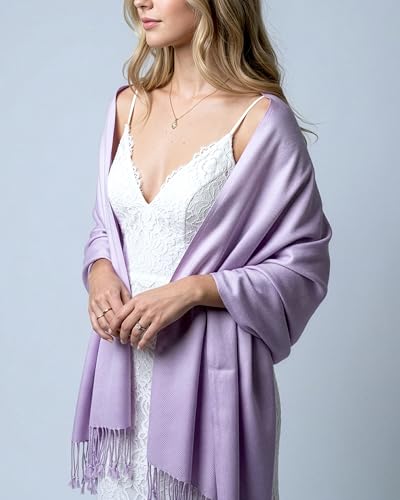 Achillea Lightweight Pashmina Scarf for Women – Soft Silky Shawl Wrap for Evening Dresses, Bridesmaids & Everyday Wear - color: Light Lavender
