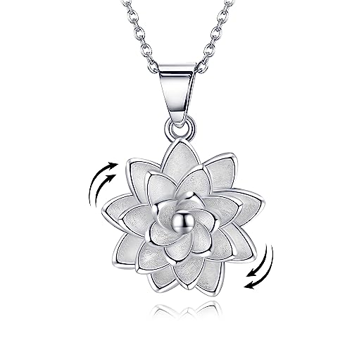 Hukkun Sterling Silver Lotus/Star Fidget Spinning Anxiety Relieving Necklace Jewelry Gift for Women - style: Spining Lotus