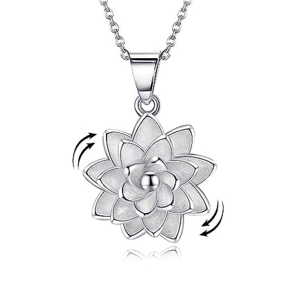 Hukkun Sterling Silver Lotus/Star Fidget Spinning Anxiety Relieving Necklace Jewelry Gift for Women - style: Spining Lotus