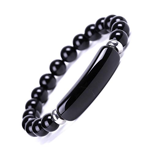 Unisex Healing Stone Bracelets Natural Gemstone Charm Stretch Bracelet Crystal Energy Heart Charm Tiger Eye 8MM Beads Bracelet Handmade Meditation Stone Jewelry Elastic Yoga Bracelet - color: Black Agate
