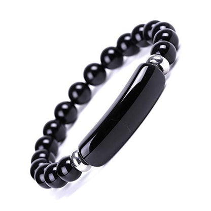 Unisex Healing Stone Bracelets Natural Gemstone Charm Stretch Bracelet Crystal Energy Heart Charm Tiger Eye 8MM Beads Bracelet Handmade Meditation Stone Jewelry Elastic Yoga Bracelet - color: Black Agate