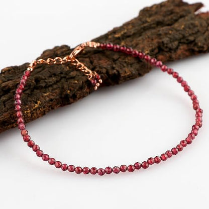 Natural Gemstone Beaded Bracelet, Microfaceted Crystals, Handmade Dainty Jewelry, Bohemian Plated Bracelet-Gift - style: Red Garnet-Stone