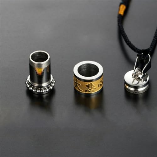Men's Stainless Steel Open Lucky Buddha Mantra Pendant Necklace Bottle Container Memorial with Braided Rope - color: Chinese Great Compassion (Gold)