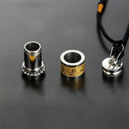 Men's Stainless Steel Open Lucky Buddha Mantra Pendant Necklace Bottle Container Memorial with Braided Rope - color: Chinese Great Compassion (Gold)