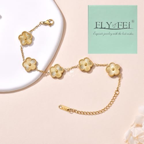 FLY FEI 18K Gold-Plated Four Leaf Clover Bracelet for Women,Adjustable lucky Bracelet Set Jewelry Gift-Hypoallergenic Charm for Birthdays, Wellness & Daily Wear - color: style01-Golden