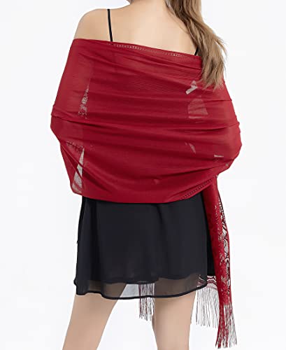 RIIQIICHY Shawls and Wraps for Evening Dresses Scarfs for Women Pashmina Wedding Formal Shawl - color: Burgundy