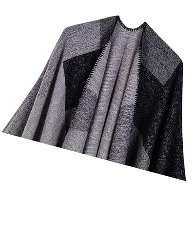 Women's Shawls and Wraps Open Front Poncho Cape Winter Sweater - color: M1-black Diamond