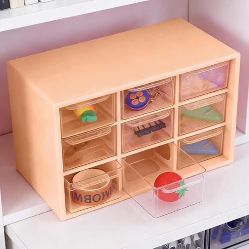 9-Grid Drawer Storage Box, Compact Jewelry Organizer Box for Desk, Multi-Function Storage with Clear Drawers for Office Home and Craft Supplies - color: yellow