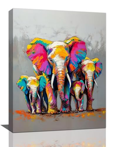 Olivine Elephant Wall Art, Graffiti Elephants Pictures Wall Decor,Colorful Wildlife Canvas Prints Painting, Framed Artwork for Bathroom Bedroom Living Room Office Home Decoration 16"x12" - color: Elephants, size: 16"L x 12"W