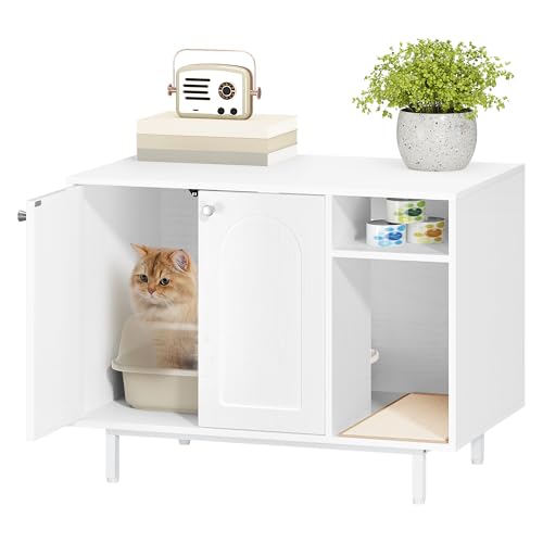 Hzuaneri Cat Litter Box Enclosure,Hidden Litter Box Furniture with Storage, Large Wooden Cabinet with Sisal Mat, Modern Cat Washroom for Living Room, Bedroom, Entryway, White CB01513W - color: White