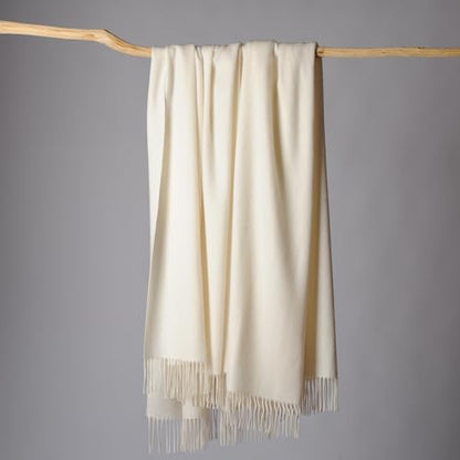CUDDLE DREAMS Premium Cashmere Throw Blanket with Fringe, Luxuriously Soft (Ivory) - color: Ivory