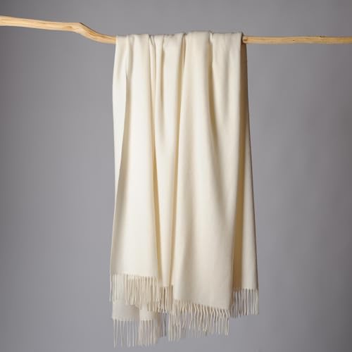 CUDDLE DREAMS Premium Cashmere Throw Blanket with Fringe, Luxuriously Soft (Ivory) - color: Ivory
