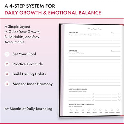 Daily Gratitude, Goal Setting & Habit Tracker Journal for Women & Men with 9-Point Emotional Wellness Scale — iAmEvolving™ 288-Page Hardcover Personal Growth Planner (Black Cover) - color: Black