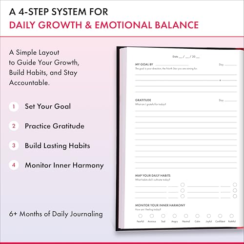 Daily Gratitude, Goal Setting & Habit Tracker Journal for Women & Men with 9-Point Emotional Wellness Scale — iAmEvolving™ 288-Page Hardcover Personal Growth Planner (Black Cover) - color: Black
