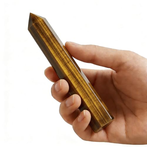 Natural Tiger Eye Stone Crystal Point Wand 5.9 Inch Reiki Healing Crystal Wand for Reiki Chakra Balancing Meditation & Spiritual Energy Therapy(5.9inch Wand Tiger Eye Stone) - color: 5.9inch Wand Tiger Eye Stone