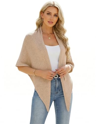 Shawl Wraps Women Pashmina Cardigan Triangle Cape Knit Shoulder Top Sweater Scarf for Fall Winter - color: 01 Light Orange