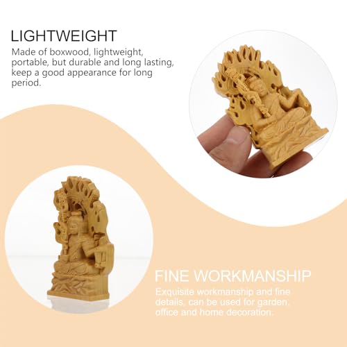 Gadpiparty Fudo Buddha Wood Carving Statue Feng Shui Ornament for Home and Garden Meditation Space Decor Handcrafted Boxwood Sculpture for Living Peaceful Ambiance
