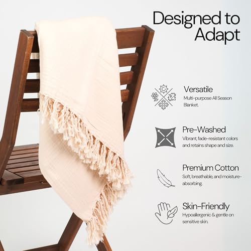 Salt Earth 100% Cotton Muslin Throw Blanket, Gauze Blanket 50"X60" Throw with Tassel 4 Layered for Couch, Bed, Living Room, Home,Lightweight & All Season Blankets & Throws, Skin Friendly (Parchment) - color: Parchment, size: 50"X60" Throw