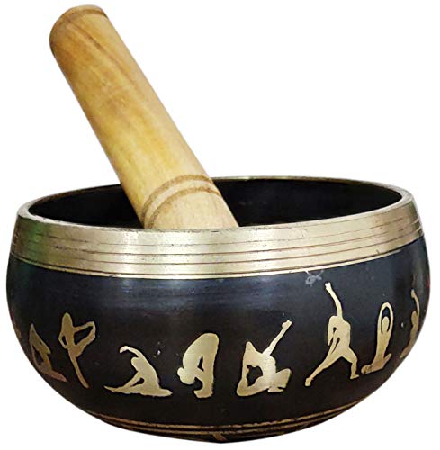Purpledip Bell Metal Singing Bowl 'Yogi': Buddhist Tibetan Musical Instrument for Meditation Prayers (12041) - style: Yogi design | 4.5 inches | Black
