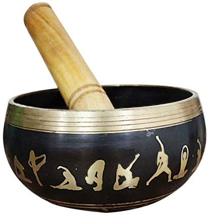 Purpledip Bell Metal Singing Bowl 'Yogi': Buddhist Tibetan Musical Instrument for Meditation Prayers (12041) - style: Yogi design | 4.5 inches | Black