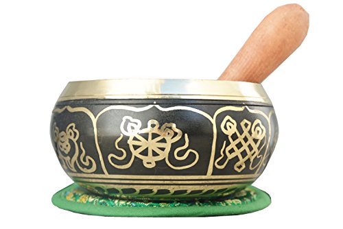 4" Exquisite Tibetan Singing Bowl Set for Meditation ~ Auspicious Eight Lucky Symbols, Buddha Eye