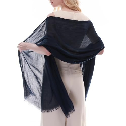 RIIQIICHY Scarf for Women Lightweight Solid Color Long Fashion Gauze Scarves Shawl Wrap - color: Navy