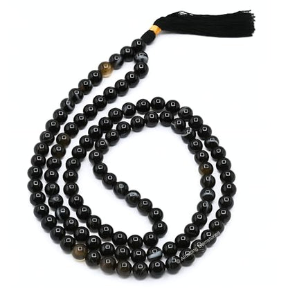 Amazing Gemstone Japa Mala 108 Prayer Beads Necklace and Wrist Mala Bracelet for Meditation - color: Black Banded Agate, size: Without Knots