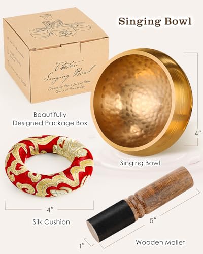 Tibetan Singing Bowls – Hand-Hammered in Nepal, Authentic Meditation Sound Bowls for Yoga, Chakra Healing, Mindfulness & Spiritual Self-Care Gifts for Women - color: Black