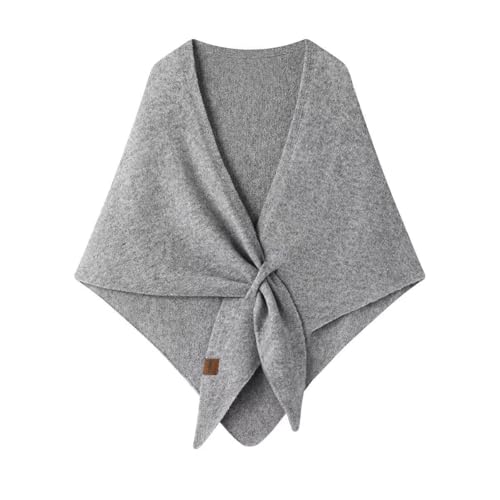 Women's Pashmina Shawls Wraps Soft Knitted Poncho Cardigan Cape Cashmere Feel Shoulder Top Sweater Triangle Scarf - color: Light-grey