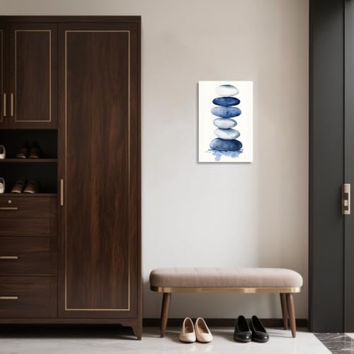 ZQQART Zen Stone Canvas Wall Art Blue and White Zen Stone Paintings Bathroom Pictures Relaxing Spa Meditation Room Spiritual Artwork for Living Room Framed (20W x 30L) - size: 20W" x 30L"