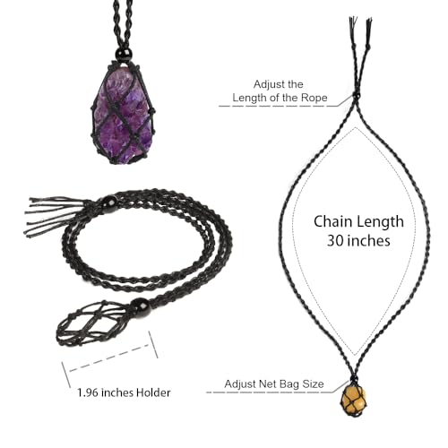 Natural unprocessed crystal raw stone hand woven rope adjustable necklace pendant for both men and women - color: Amethyst cluster