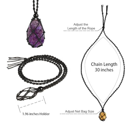 Natural unprocessed crystal raw stone hand woven rope adjustable necklace pendant for both men and women - color: Amethyst cluster