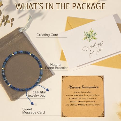 Thank You Gifts for Women: Teacher Appreciation Office Gifts for Coworkers Employee Boss Lady Manager Colleague Natural Stone Bracelet - color: Blue-Remember