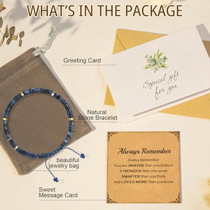Thank You Gifts for Women: Teacher Appreciation Office Gifts for Coworkers Employee Boss Lady Manager Colleague Natural Stone Bracelet - color: Blue-Remember
