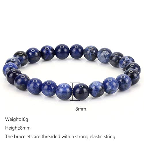 Natural Gemstones Bracelet 8mm Chakra Round Beads Energy Power Crystal Reiki Healing Elastic Stretch 7 Inch for Women Men Unisex - color: Sodalite