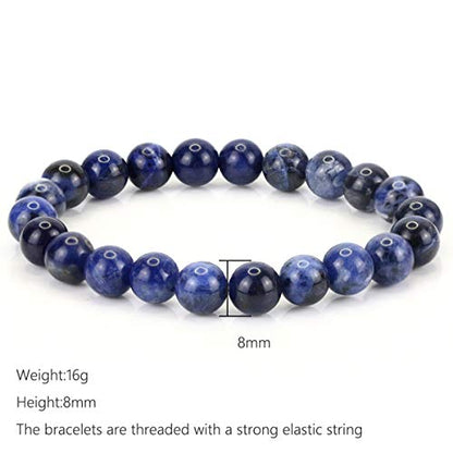 Natural Gemstones Bracelet 8mm Chakra Round Beads Energy Power Crystal Reiki Healing Elastic Stretch 7 Inch for Women Men Unisex - color: Sodalite