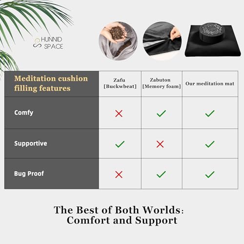Meditation Cushion Set Zafu & Zabuton – Buckwheat Hull & Memory Foam, Adjustable Floor Pillow for Yoga, Meditation & Sitting, Removable Velvet Cover (Classic Black)
