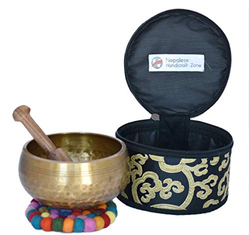 Meditation Yoga Singing Bowl Set With Mallet, Cushion & Brocade Bag - For Meditation, Chakra Healing, Prayer,Yoga, and Mindfulness by Nepalese Handicraft Zone (4 Inch Multicolor) - color: Multicolor