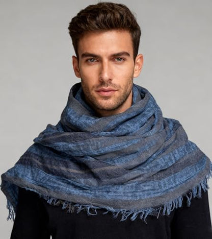 Artistic Retro Cotton And Linen Scarf, Plain Tie Dye Gradient Autumn And Winter New Soft Cotton Shawl - color: Blue