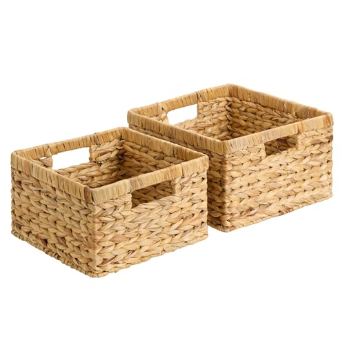 StorageWorks Wicker Storage Basket, Water Hyacinth Basket for Organizing, Decorative Water Hyacinth Storage Baskets, Set of 2, Large and Small - color: Natural (Water Hyacinth), size: 11½"L x 11½"W x 7"H + 9¾"L x 9¾"W x 6½"H
